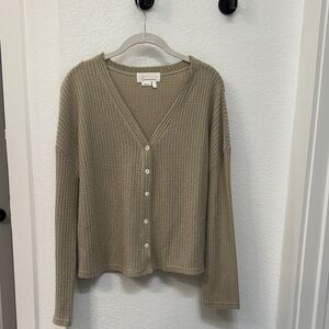 Anthropologie Sage Green Waffle Knit Cardigan